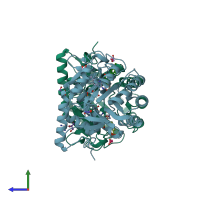 PDB entry 3w3o coloured by chain, side view.