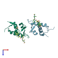 PDB entry 3w69 coloured by chain, top view.