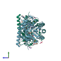 PDB entry 3w7c coloured by chain, side view.