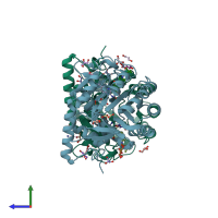 PDB entry 3w7q coloured by chain, side view.