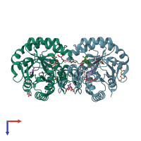 PDB entry 3w7q coloured by chain, top view.