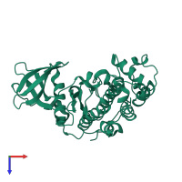 Monomeric assembly 1 of PDB entry 3w8l coloured by chemically distinct molecules, top view.