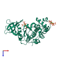 Monomeric assembly 2 of PDB entry 3w8l coloured by chemically distinct molecules, top view.