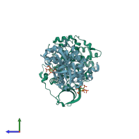 PDB entry 3w8l coloured by chain, side view.