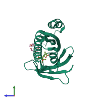 Monomeric assembly 1 of PDB entry 3w9r coloured by chemically distinct molecules, side view.