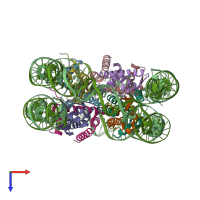 PDB entry 3waa coloured by chain, top view.