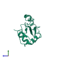 PDB entry 3wap coloured by chain, side view.