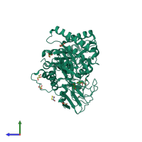 PDB entry 3wd0 coloured by chain, side view.