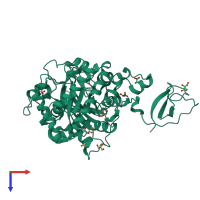 PDB entry 3wd0 coloured by chain, top view.