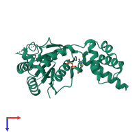 Monomeric assembly 2 of PDB entry 3whk coloured by chemically distinct molecules, top view.