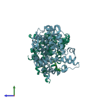 PDB entry 3wi2 coloured by chain, side view.