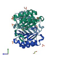 PDB entry 3wns coloured by chain, side view.