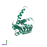 Monomeric assembly 2 of PDB entry 3wo7 coloured by chemically distinct molecules, side view.