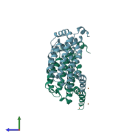 PDB entry 3wo7 coloured by chain, side view.
