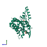 PDB entry 3wqn coloured by chain, side view.