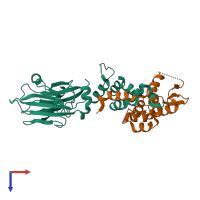 PDB entry 3wso coloured by chain, top view.