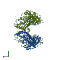 PDB entry 3wwg coloured by chain, side view.