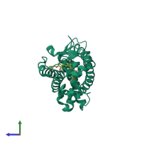 Monomeric assembly 1 of PDB entry 3wwr coloured by chemically distinct molecules, side view.
