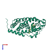 Monomeric assembly 1 of PDB entry 3wwr coloured by chemically distinct molecules, top view.