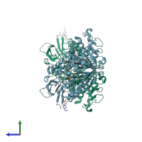 PDB entry 3x0v coloured by chain, side view.