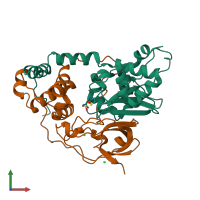 PDB entry 3x28 coloured by chain, front view.