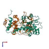 PDB entry 3x28 coloured by chain, top view.