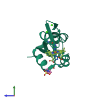 PDB entry 3x32 coloured by chain, side view.