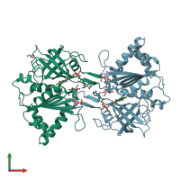 PDB entry 3zc3 coloured by chain, front view.