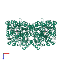 Homo dimeric assembly 1 of PDB entry 3zcp coloured by chemically distinct molecules, top view.