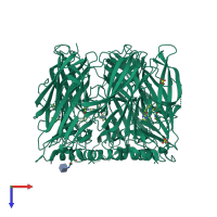 Homo pentameric assembly 1 of PDB entry 3zdh coloured by chemically distinct molecules, top view.