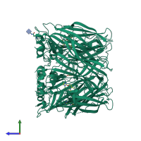 Homo pentameric assembly 2 of PDB entry 3zdh coloured by chemically distinct molecules, side view.