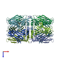 PDB entry 3zdh coloured by chain, top view.