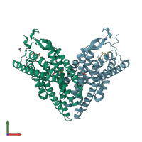 PDB entry 3zev coloured by chain, front view.