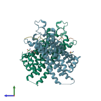 PDB entry 3zev coloured by chain, side view.