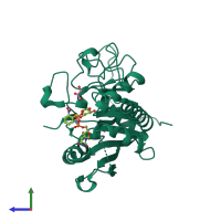 PDB entry 3zgg coloured by chain, side view.