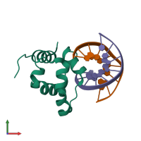 PDB entry 3zhm coloured by chain, front view.