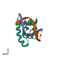 PDB entry 3zhm coloured by chain, side view.