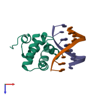 PDB entry 3zhm coloured by chain, top view.