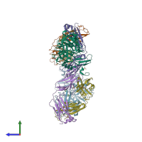 PDB entry 3zkn coloured by chain, side view.