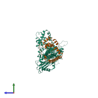 PDB entry 3zmz coloured by chain, side view.