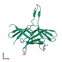 PDB entry 3zpf coloured by chain, front view.