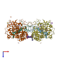 PDB entry 3zs0 coloured by chain, top view.