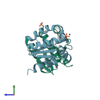 PDB entry 3ztb coloured by chain, side view.