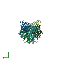 PDB entry 3ztq coloured by chain, side view.