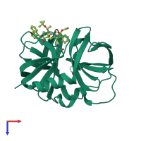 PDB entry 3zve coloured by chain, top view.