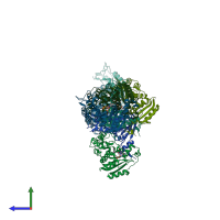 PDB entry 3zwo coloured by chain, side view.