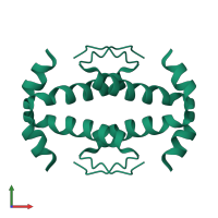 Homo tetrameric assembly 1 of PDB entry 3zy1 coloured by chemically distinct molecules, front view.