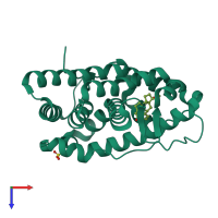 Monomeric assembly 1 of PDB entry 4a2j coloured by chemically distinct molecules, top view.