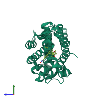 Monomeric assembly 2 of PDB entry 4a2j coloured by chemically distinct molecules, side view.