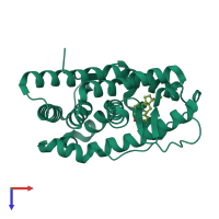 Monomeric assembly 2 of PDB entry 4a2j coloured by chemically distinct molecules, top view.